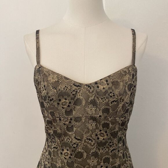 Vintage Bebe Late 90s/ Early 00's Lace Black and Gold Mini Dress Size 6 - Picture 3 of 15